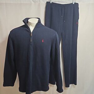 VTG Polo Ralph Lauren Sweatsuit Mens Size Large Set of 2 1/4 Zip Navy Blue 90s